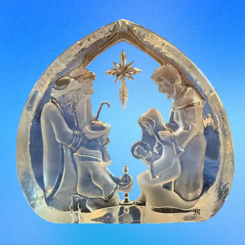 Maleras Mats Jonasson Sweden Crystal Lead Nativity Scene Sculpture - signed