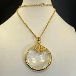 Vintage Gold Tone Magnifying Glass Pendant Necklace 24” Long