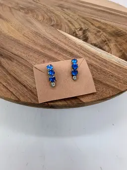 Vintage Silver Tone Cobalt and Clear Rhinestone  Screw Back Earrings Art Deco Style.