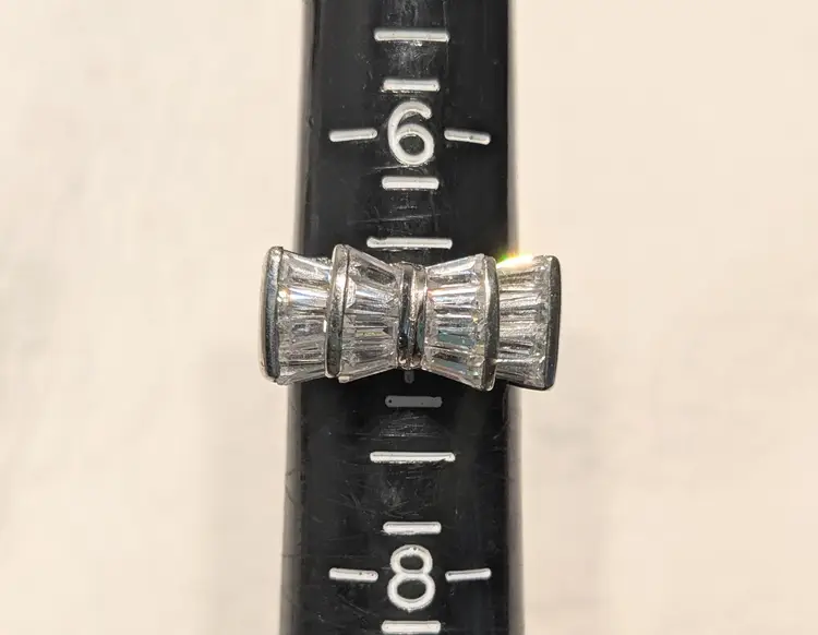 Vintage Art Deco Style Sterling Silver Ring with Clear Baguettes, Size 7