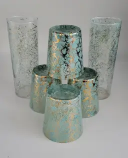 Set of 6 MCM Teal & Gold Federal Whiskey & Collins Glasses