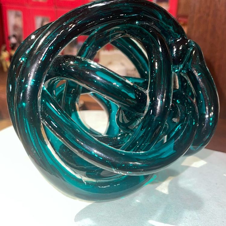 #01 - Teal Glass Knot Paperweight 4.75” Tall