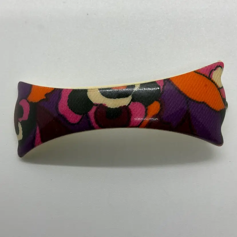 Vintage Barrette Long Rectangle Colorful Pattern Retro Hair Clip Made in France