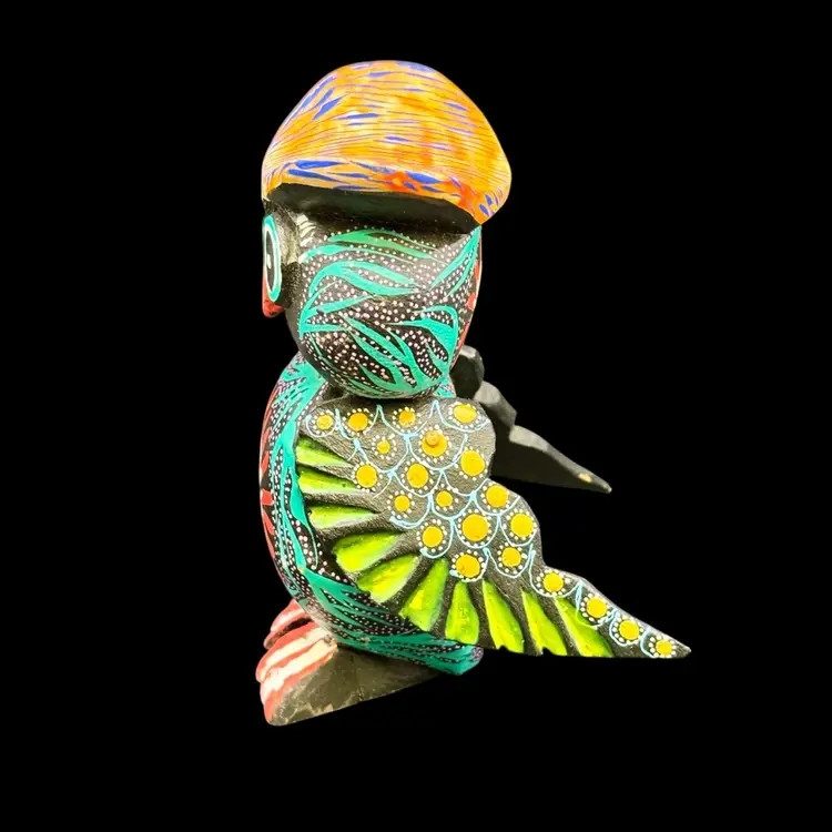 Mexican Alebrije Owl Wood Carved and Painted Signed UV GLOW 5”