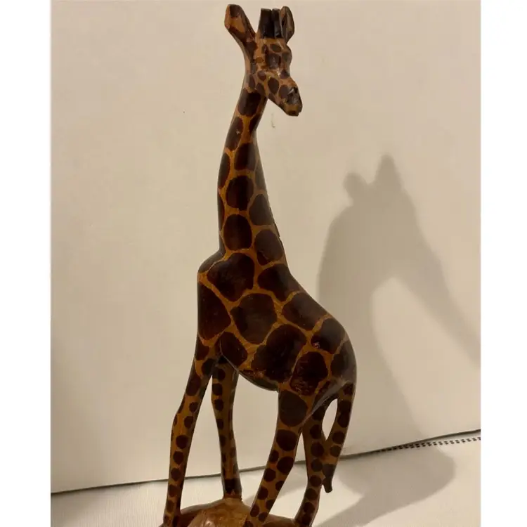 Giraffe Hand Carved Besmo Wood Figurine Kenyan Folk Art African Safari Decor 12”