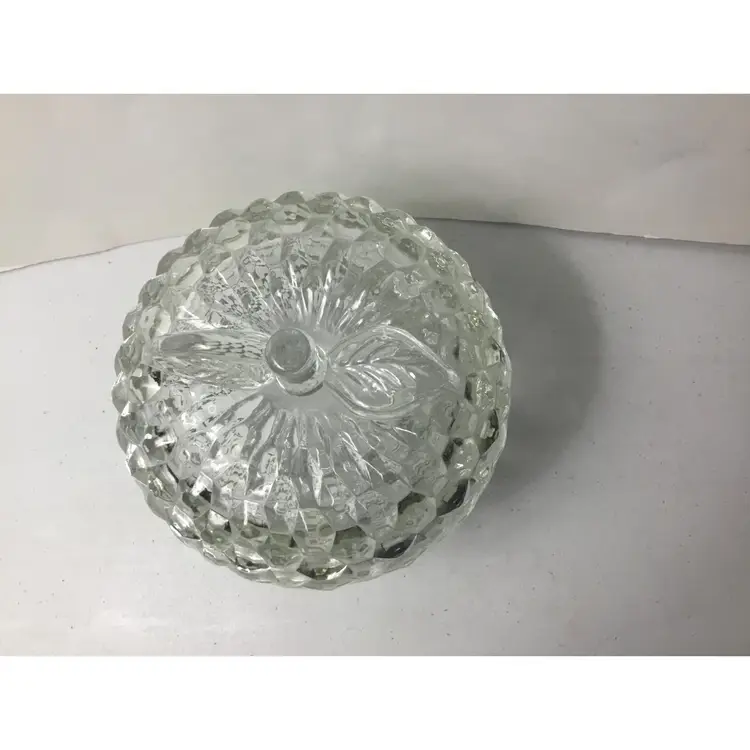 Crystal, Vintage glass molded apple candy dish with lid, 1980s