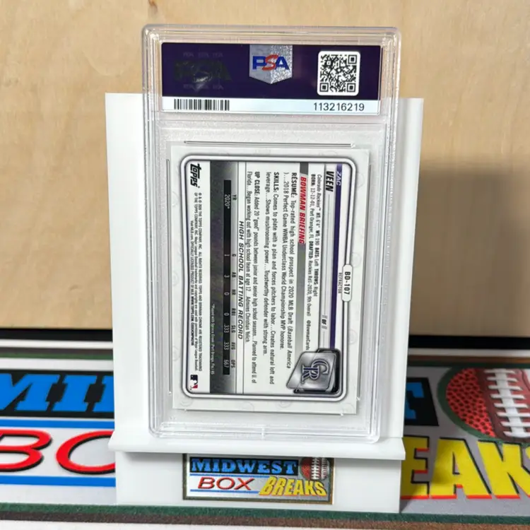 Zac Veen #BD107 PSA 10 Refractor 2020 Bowman Draft Colorado Rockies