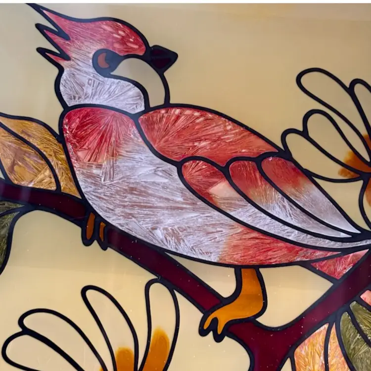 10” Sun Catcher Glass Bird Yellow Hand Painted Large 10”!