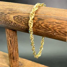 Gold Tone Textured Rope Bracelet, 7 3/4” Long