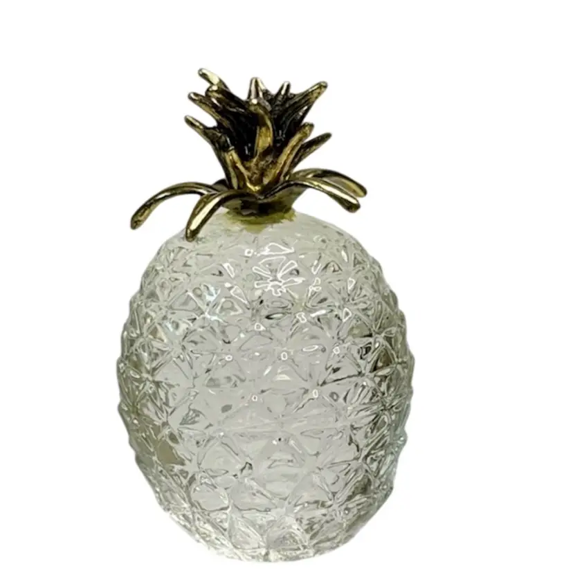 Vintage Pineapple Paperweight Clear Glass & Metal 3β x 2β