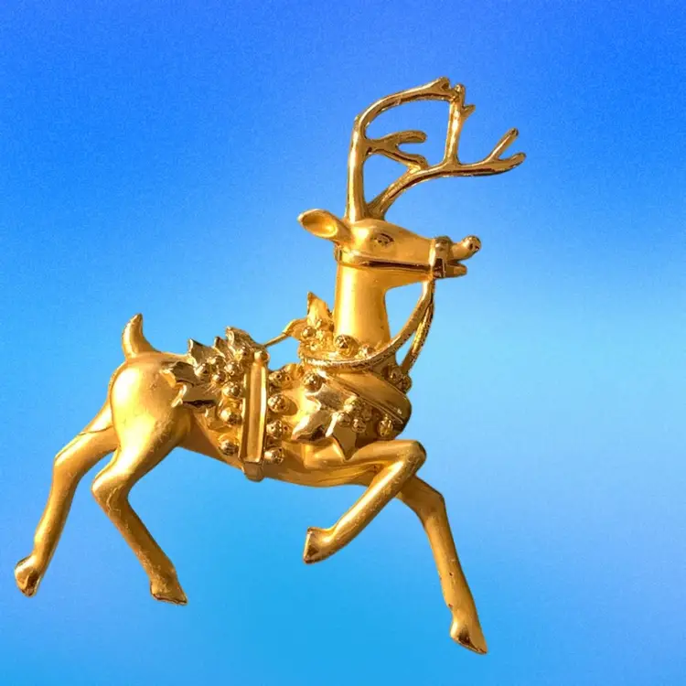 Gold Tone And Silver Tone Reindeer Decorated With Holiday Items. 3” X 2”