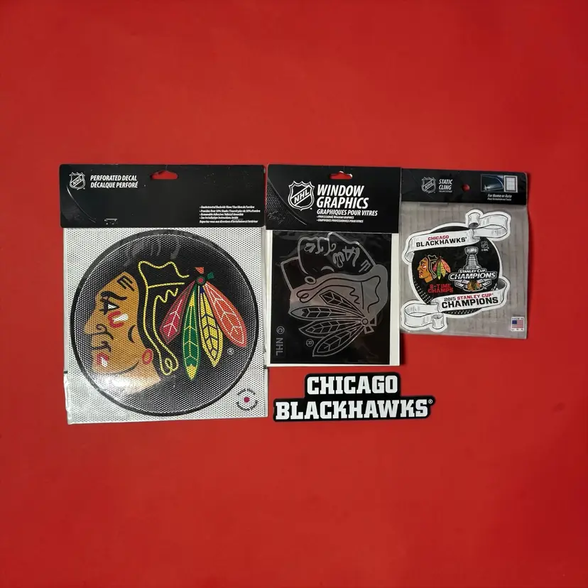 Lot of 4 NHL Chicago Blackhawks Magnet Perforated Decal Window Clings