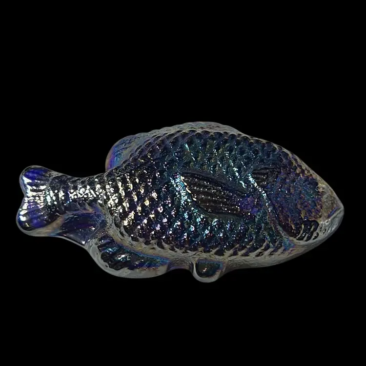 Wilkerson Art Glass Muffin Tin Fish - Iridescent: 4.5”x 1.25”x2.25”
