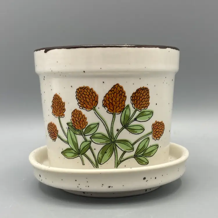 Vintage Miniature Stoneware Takahashi Orange Flower Ceramic Planter - Made in Japan - 3.5" Tall