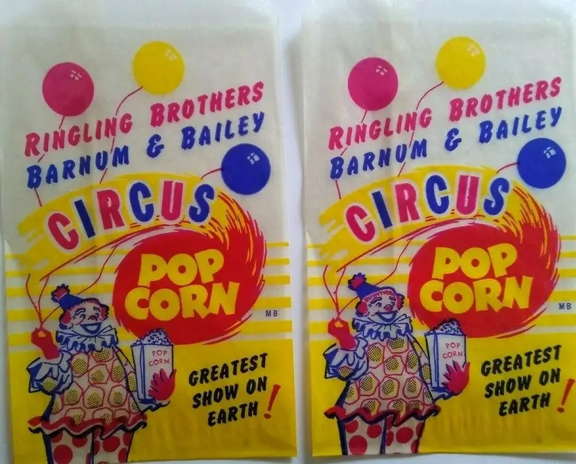 Ringling Brothers Barnum & Bailey Circus Clown Popcorn Bags 1940s Vintage Lot 2