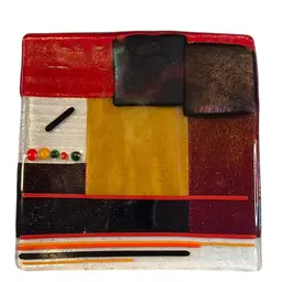 Fused Glass Decor Oranges, Yellow And Dichroic 7” Square