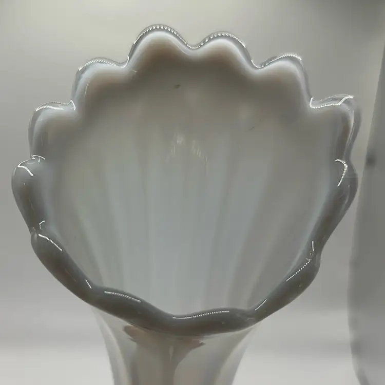 #1594 Fostoria White Opalescent Swung Fluted Stretch Vase 12.25”