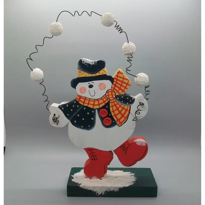 Vintage Handcrafted Wood Jolly Juggling Snowman Christmas Decor 11" tall