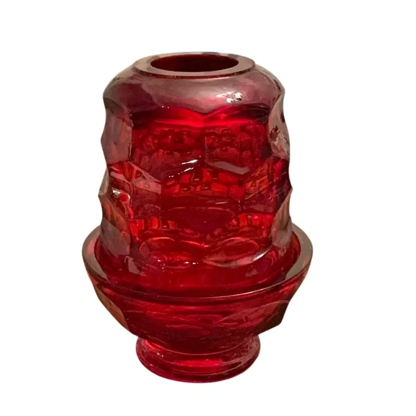 2-piece Vintage MCM Ruby Red Viking Glass Georgian Honeycomb Fairy Lamp 5” X 3 1/2” - GLOWS!