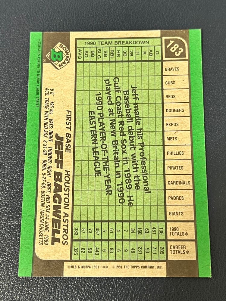 1991 Bowman Jeff Bagwell Houston Astros #183