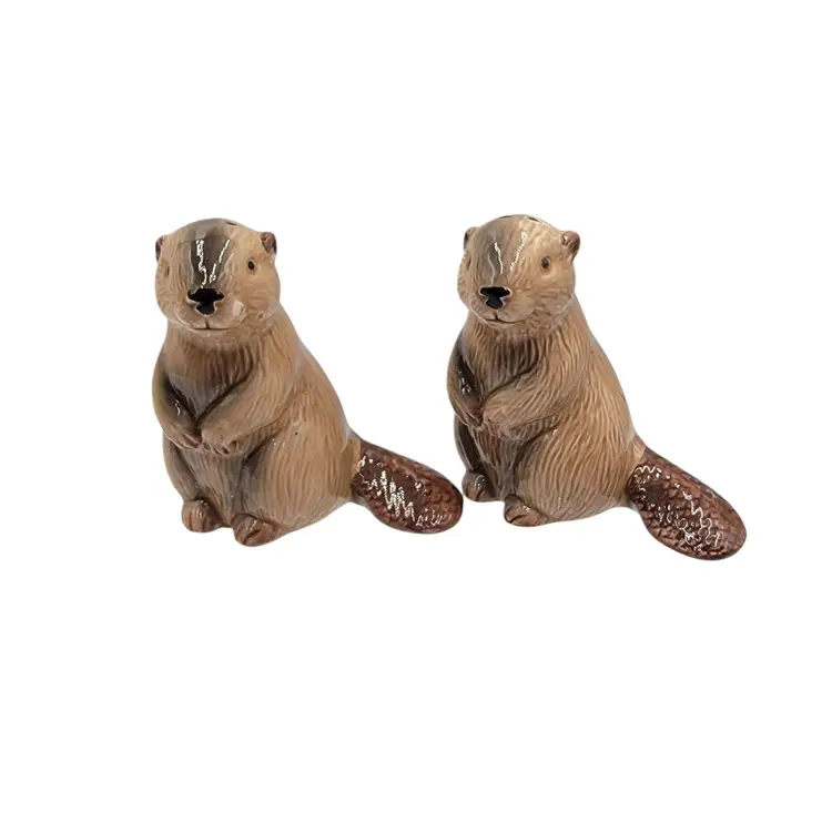 Vintage Giftcraft Japan Brown Beaver Salt & Pepper Shakers Figurines Woodland