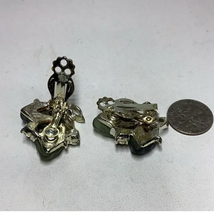 Green & Purple Flower Clip-on Earrings 1”