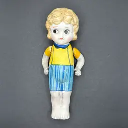 Share Bisque Jointed Arm Doll Made in Japan Flapper Swim Antique Vintage Yellow Blue