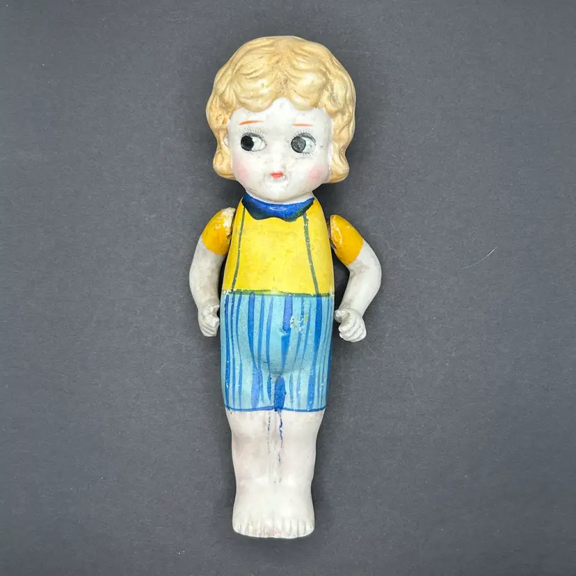 Share Bisque Jointed Arm Doll Made in Japan Flapper Swim Antique Vintage Yellow Blue