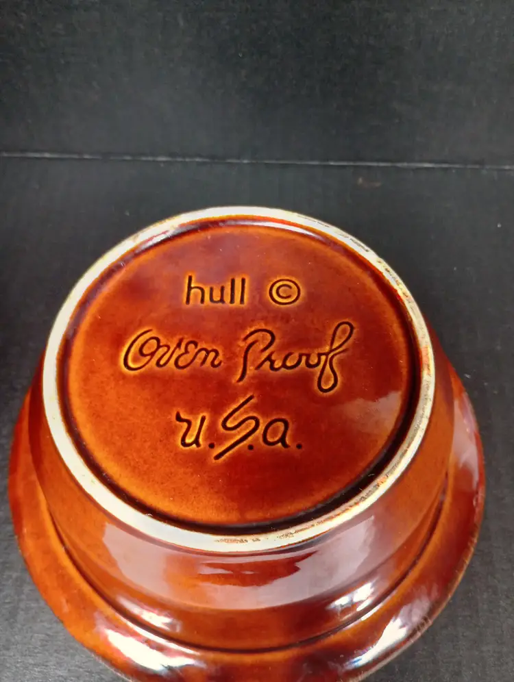 Vintage 1 qt Brown Drip Lidded Hull USA Oven Proof Casserole Dish