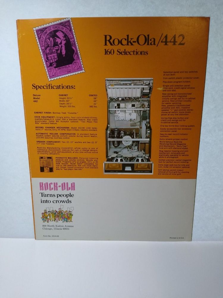 Rockola 442 Jukebox Flyer Original Phonograph Music Fold-out Brochure