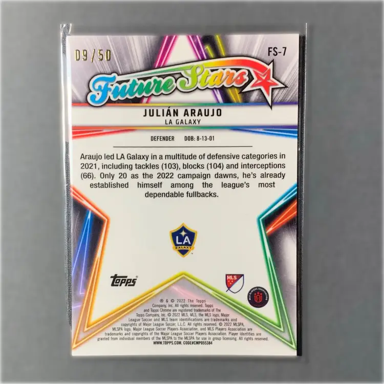 2022 Topps Chrome MLS Future Stars Julian Araujo Gold Refractor /50 LA Galaxy