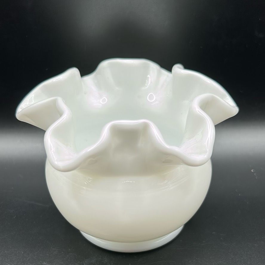 Niknax · Fenton Milk, Glass Ruffled Edge Bowl Or Vase