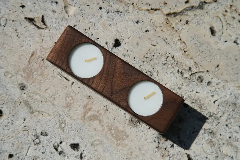 Handcrafted Walnut Tea Light Holder for two candles