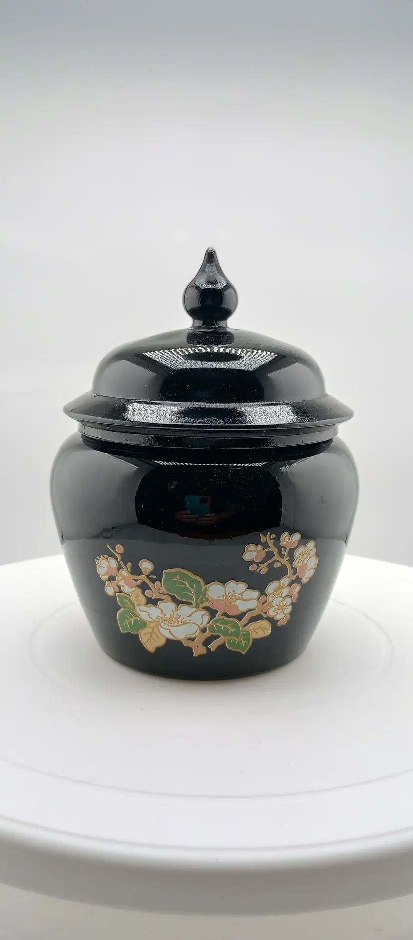 Avon black glass ginger jar