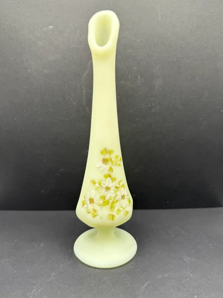 Fence Drape Bud Vase Hand Painted Flowers Signed 8.5” GLOWS