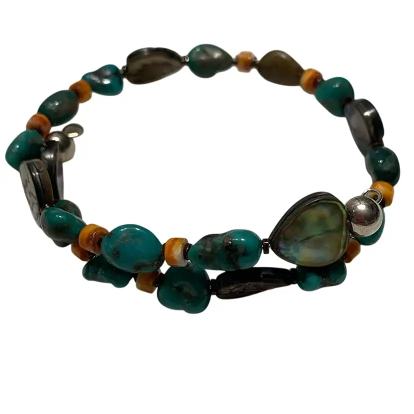 1 Fabulous Wrap Around Bracelet Bangle Made By Santo Domingo Pueblo Artisans Dave And Danelle Reano Adjustable Malachite Turquoise And Silver
