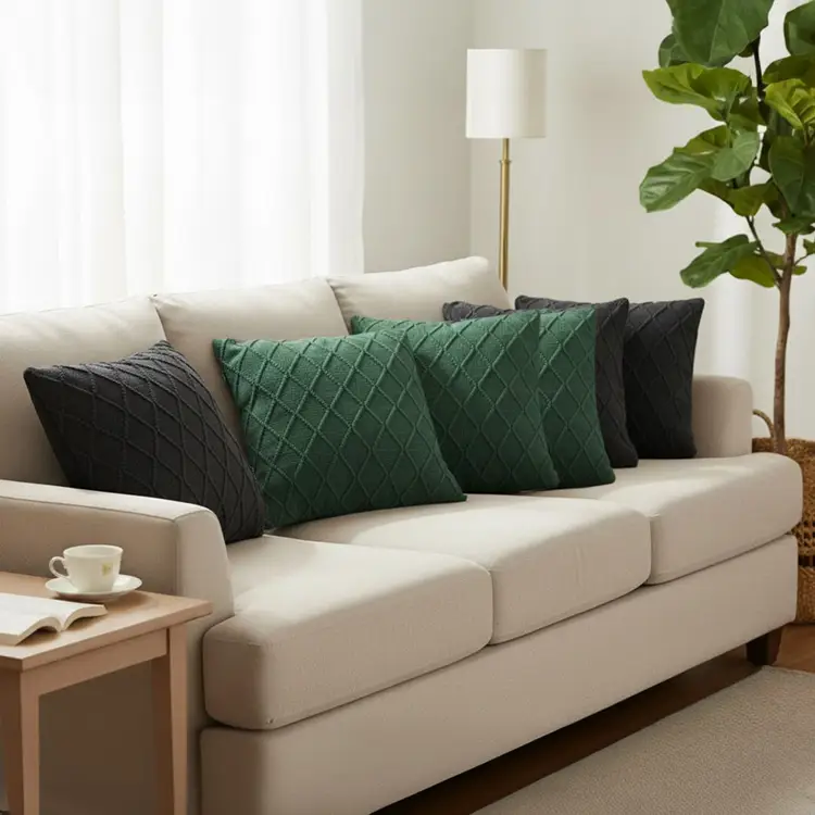 SOGA 6PC Forest Green Diamond Knit & Charcoal Grey Cable Knit Pillow Covers 45cm