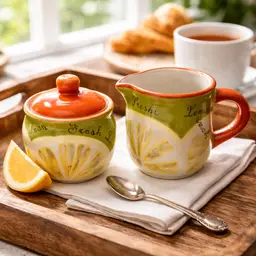 Ceramic Lemon Themed Sugar and Creamer Set