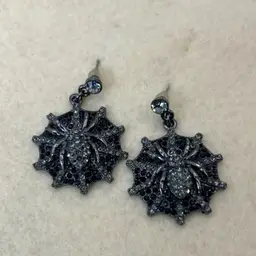 Sparkling Black Spider Earrings 1.5” Drop