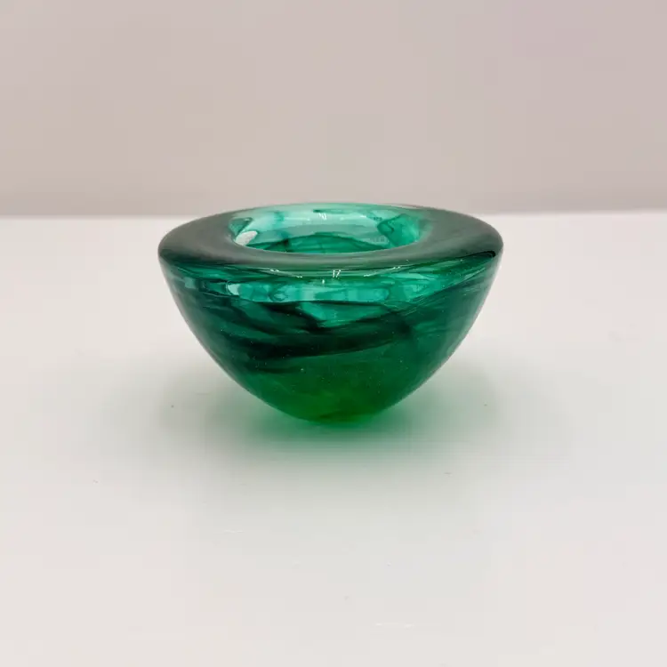Vintage Kosta Boda Atoll Green Swirl Bowl Votive Holder