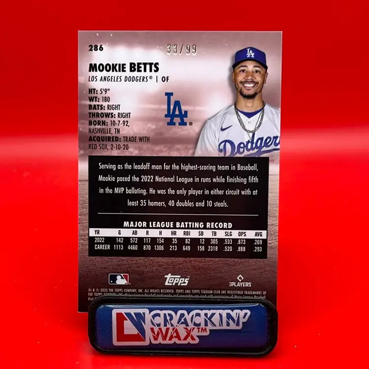Mookie Betts 2023 Topps Stadium Club Chrome Orange Refractor 33/99 Los Angeles Dodgers