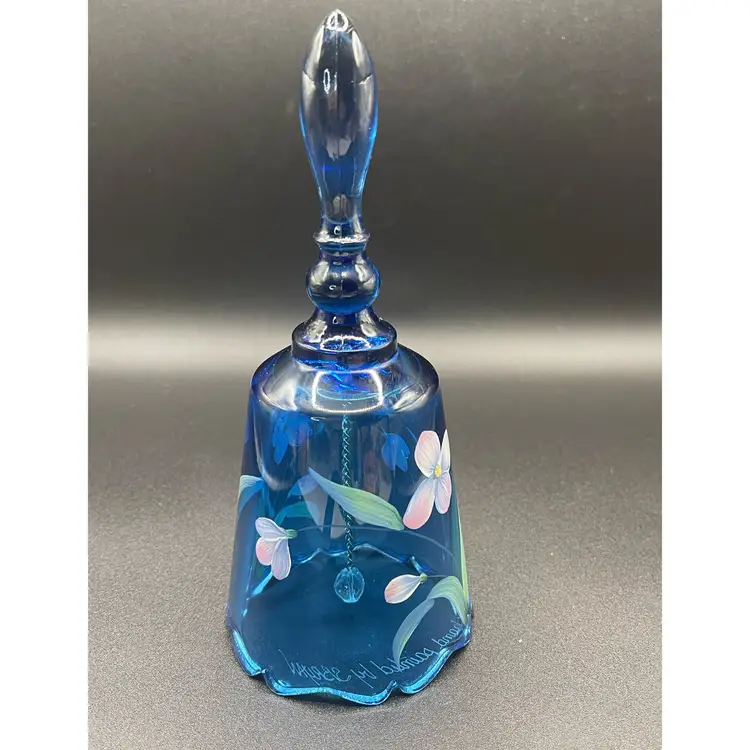 Vintage Fenton Hand painted Blue Glass Bell