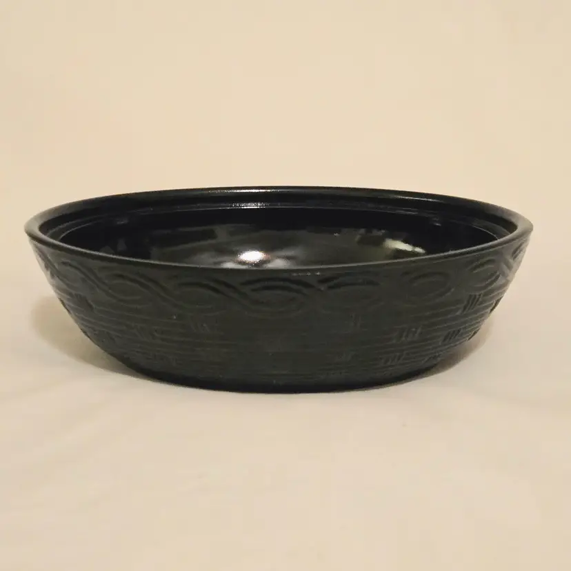 Fenton Art Glass Nest Bowl Black Oval with Original Sticker 7" Long MISSING TOP