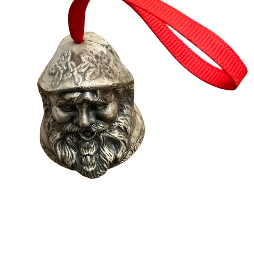 Vintage Pewter Santa Bell Ornament