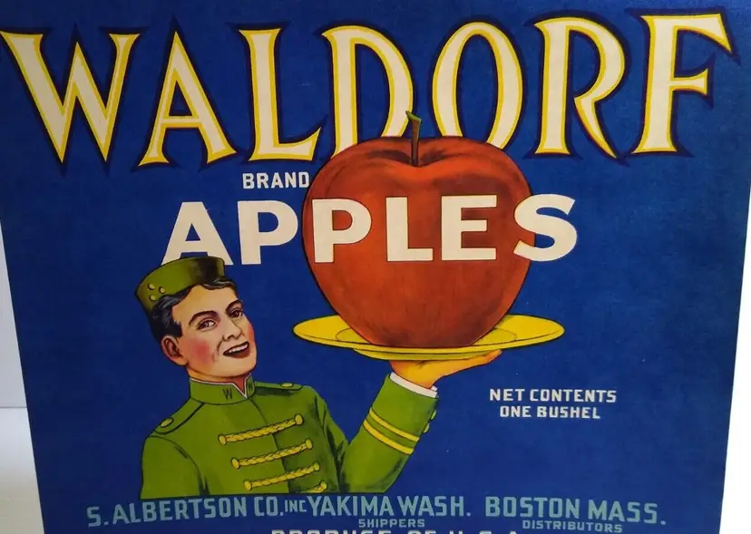 Waldorf Apples Crate Fruit Label Bellhop Bellboy Original Vintage 1930s Art Deco