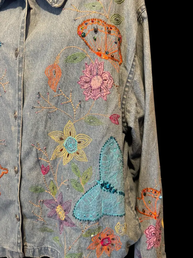 Vintage 80’s Denim Jacket Embroidered Butterflies