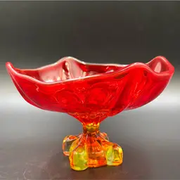 MCM 1960S Viking Compote Epic For Foils Square Footing Amberina It Has Glow