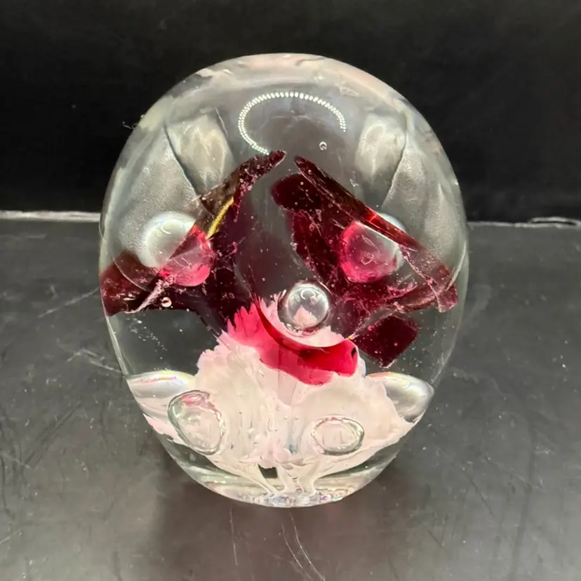 Gibson Glass Cranberry Trumpet Flower Art Glass Paperweight 2.75”
