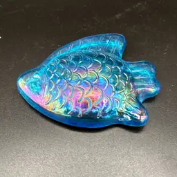 Blue Iridized Fish Glass Paperweight