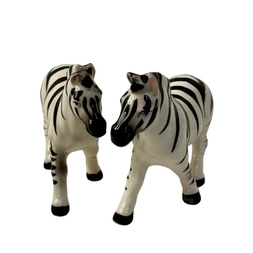 Vintage Relco Ceramic Zebra Salt & Pepper Shakers with Corks  & Foil Label Japan